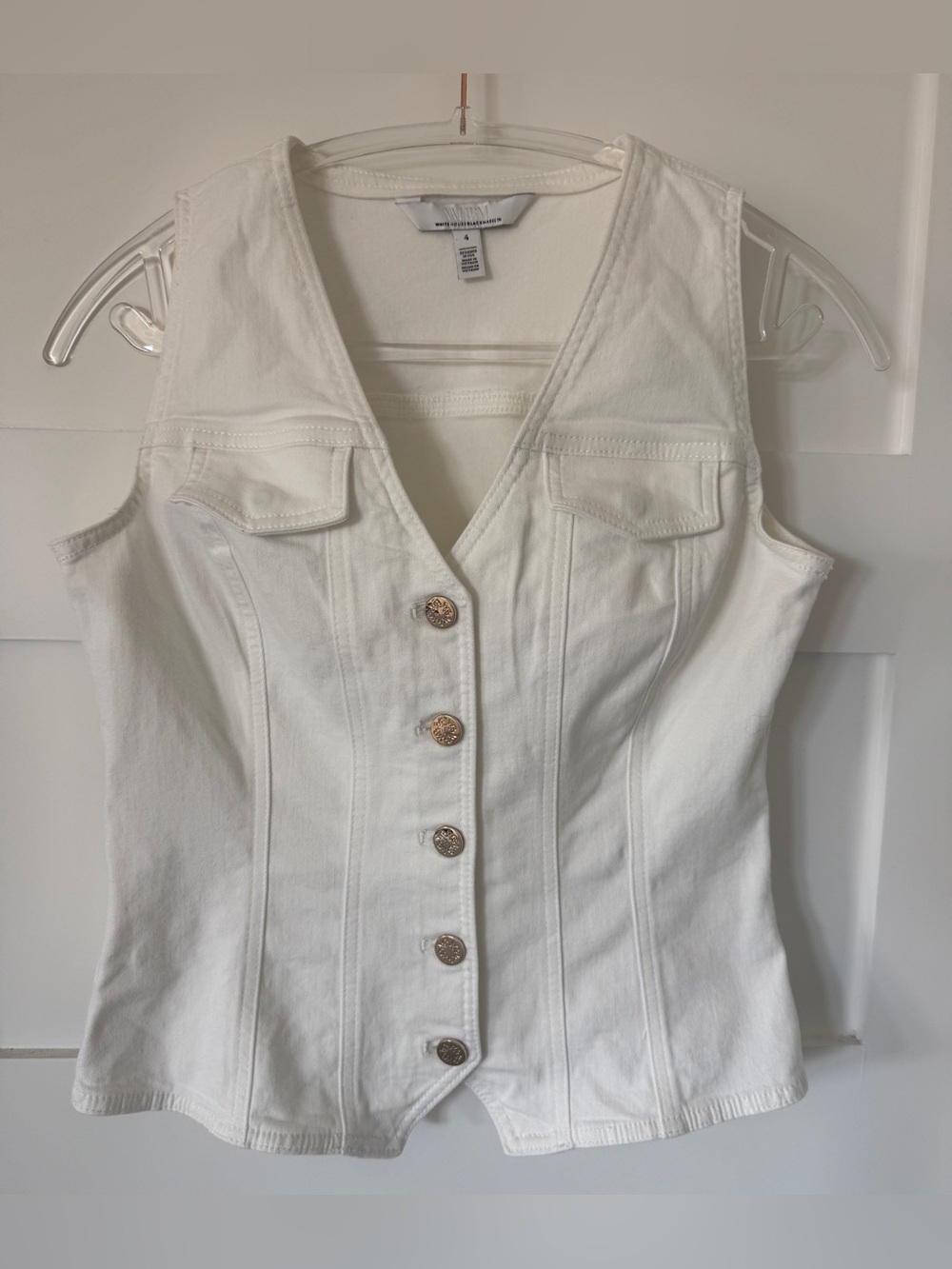 White House Black Market White Stretch Denim Vest Size 4 EUC - Picture 2 of 7